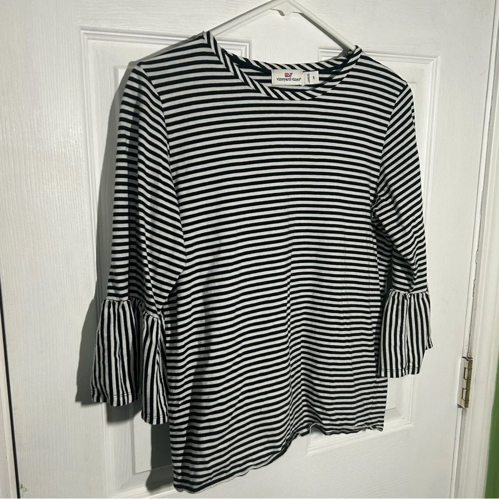 Vineyard Vines Bell 3/4 Sleeve Cotton Black and White Stipe Top Size Small - Picture 2 of 9